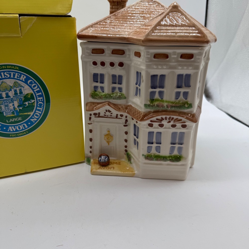 Vintage Avon Townhouse Canister Collection Large Ceramic House Brazil with Box
